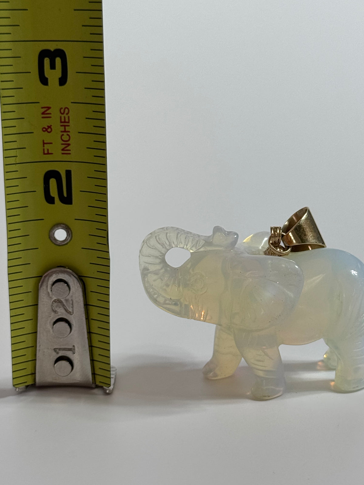 Large Hand Carved Opal Elephant Pendant 14K Gold Good Luck Charm