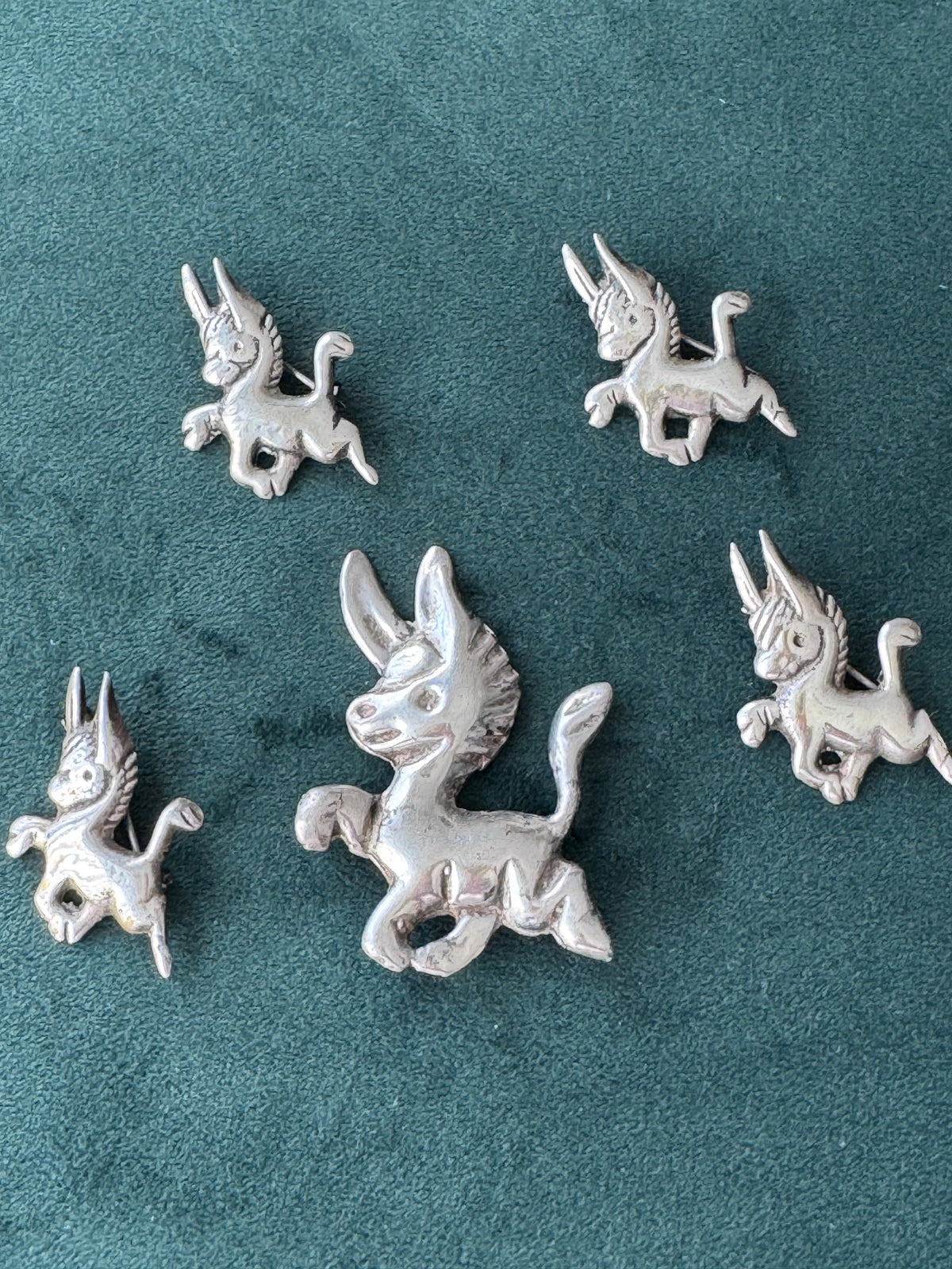 Vintage 1940s Donkey Burro Pin Mexican Sterling Silver Set