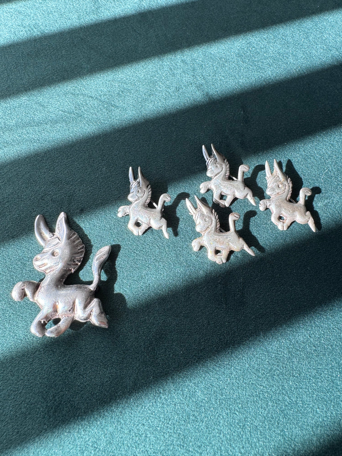 Vintage 1940s Donkey Burro Pin Mexican Sterling Silver Set