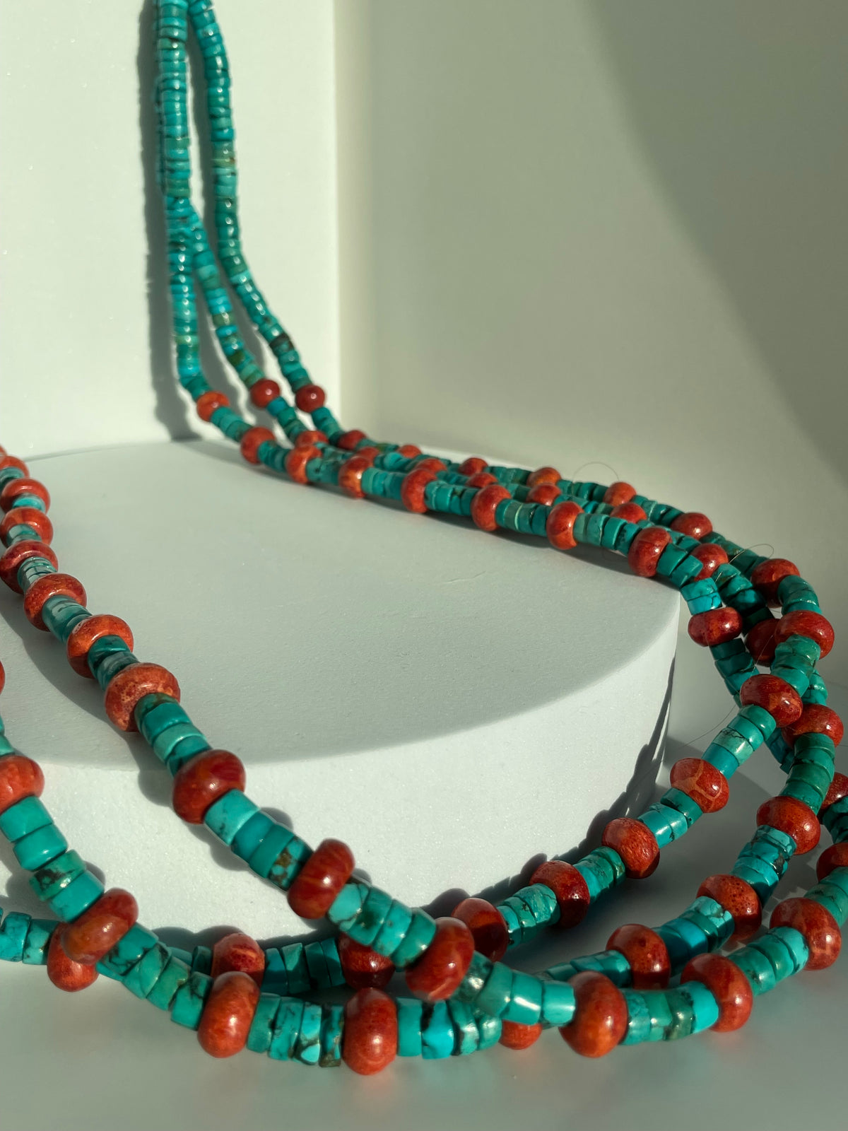 Vintage Turquoise and Orange Stone Beaded Heishi Necklace Large and Long Southwestern Style