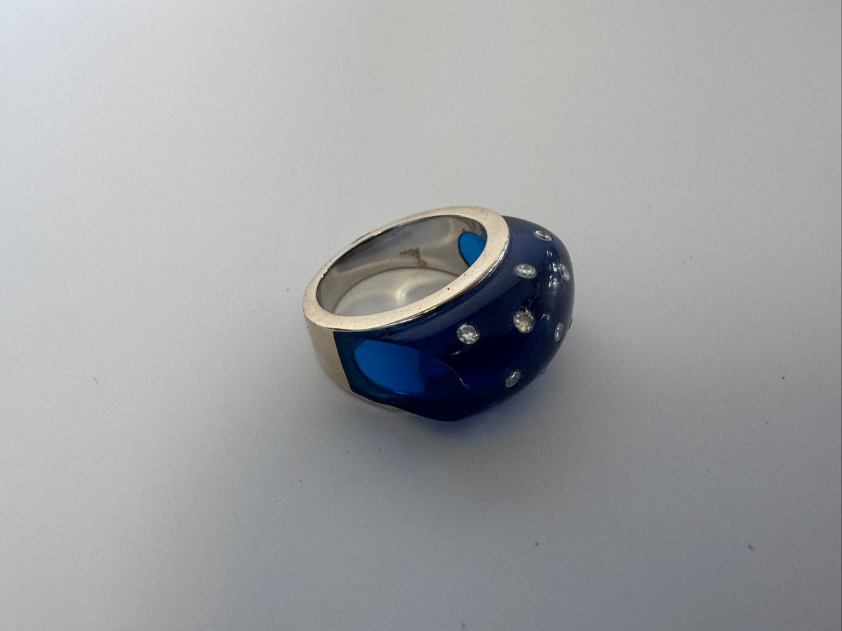 Contemporary 18K White Gold Diamond Resin Band Ring Size 7.5 Modern Design