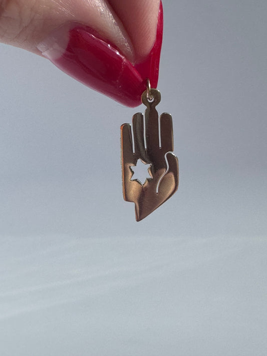 Vintage 1950s 14K Gold Modernist Hamsa with Star of David