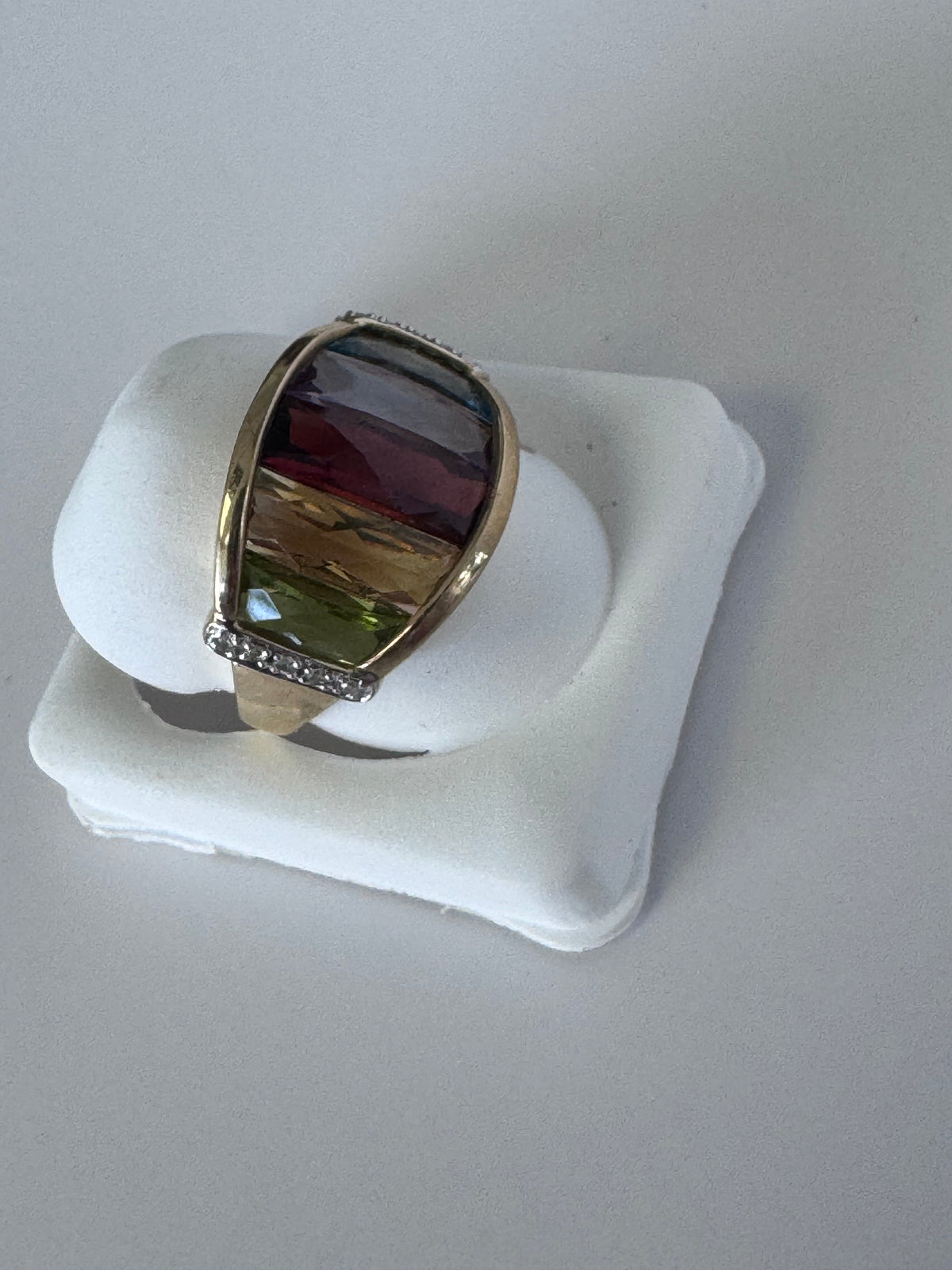 10K Gold Rainbow Multicolor Gemstone Shield Ring