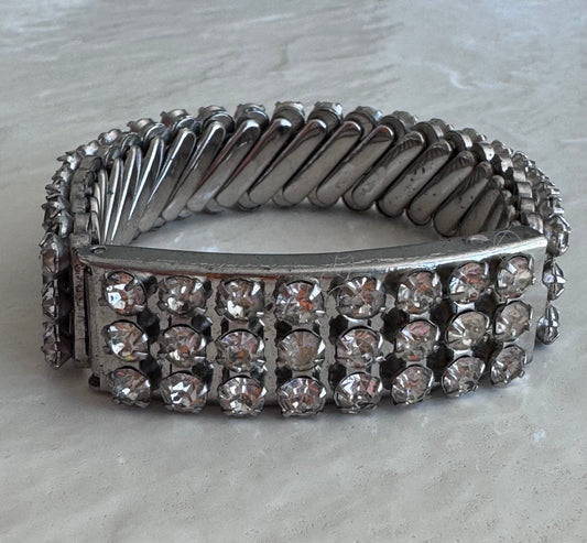 Glamorous Mid-Century Korean War Rhinestone Photo Locket Sweetheart Bracelet
