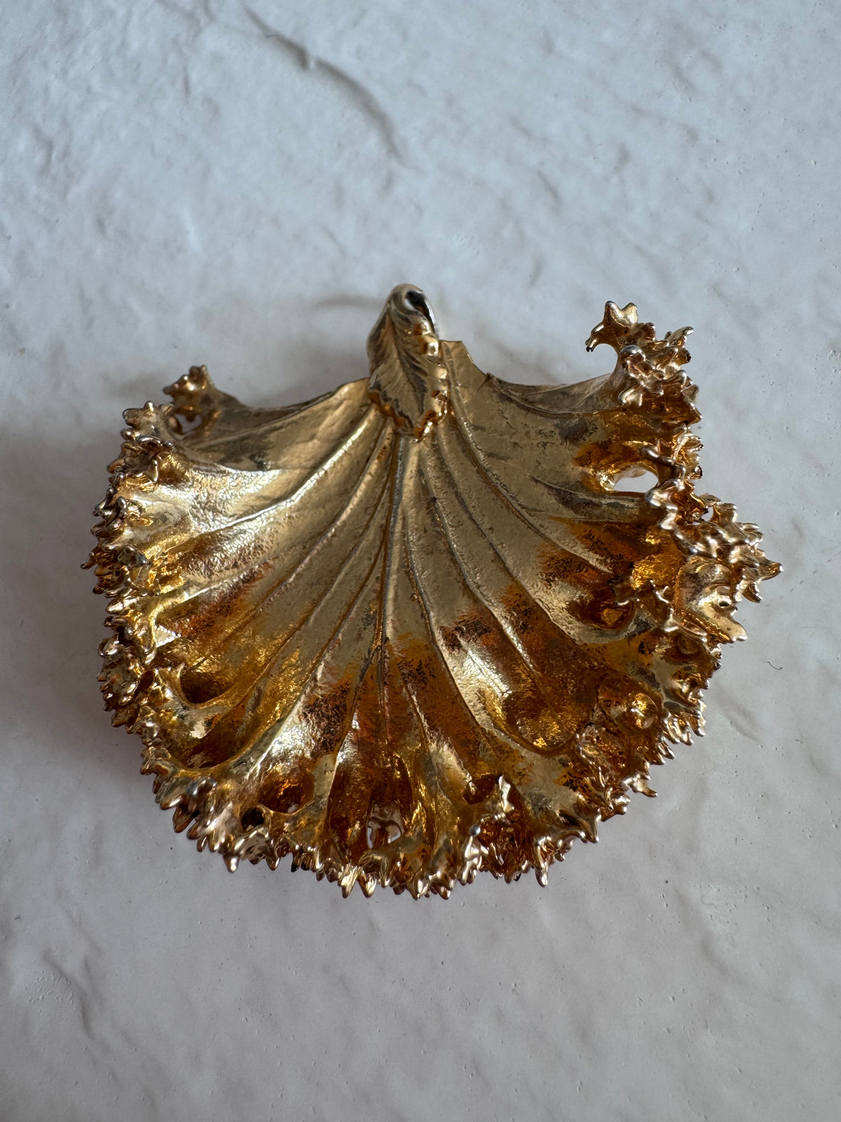 Estate 24K gold dipped natural kale leaf pendant showing detailed botanical texture with ruffled edges and natural veining
