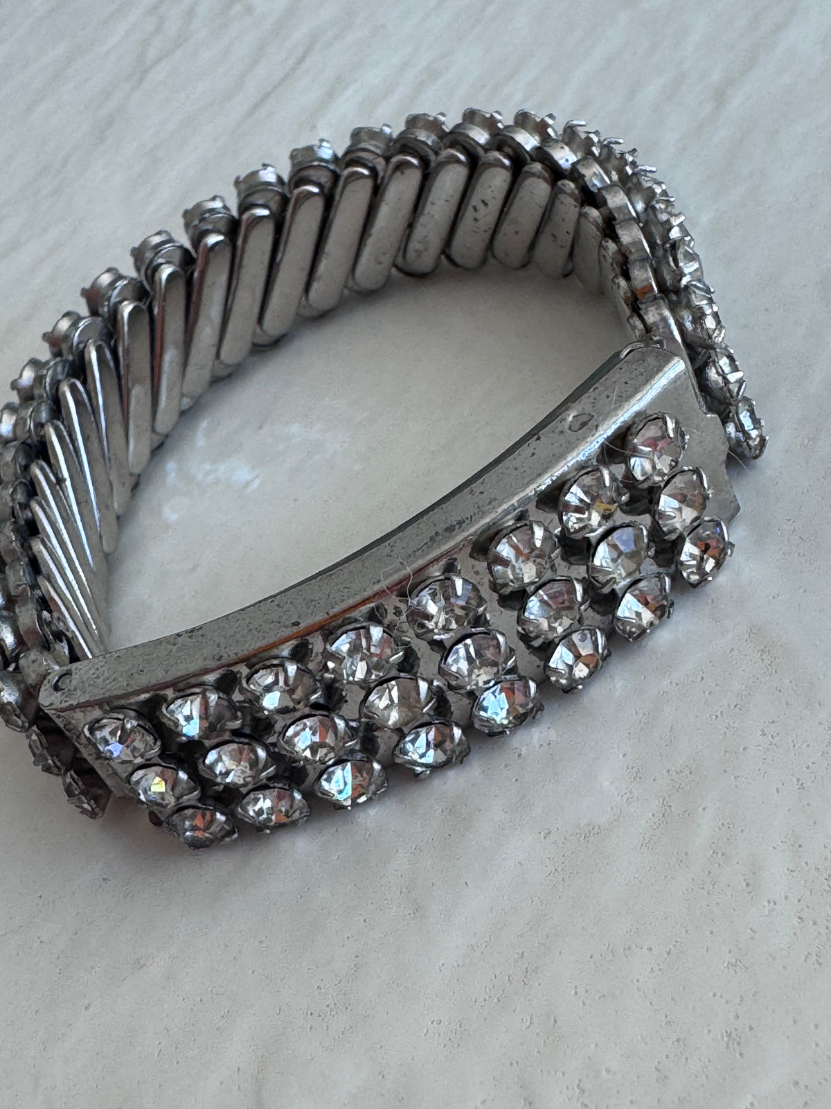 Glamorous Mid-Century Korean War Rhinestone Photo Locket Sweetheart Bracelet