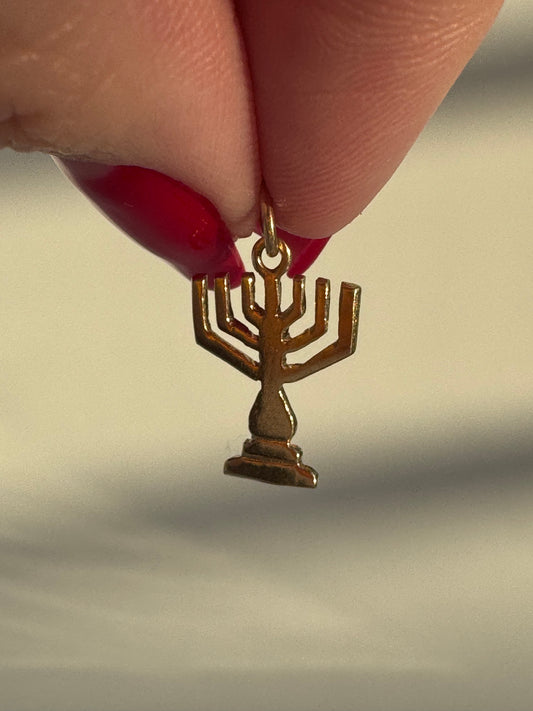 Vintage 14K Gold Menorah Charm Pendant Judaica Jewish Jewelry