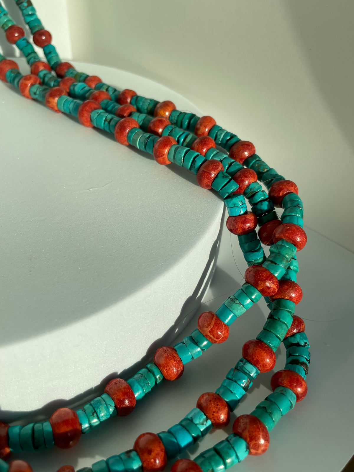Vintage Turquoise and Orange Stone Beaded Heishi Necklace Large and Long Southwestern Style