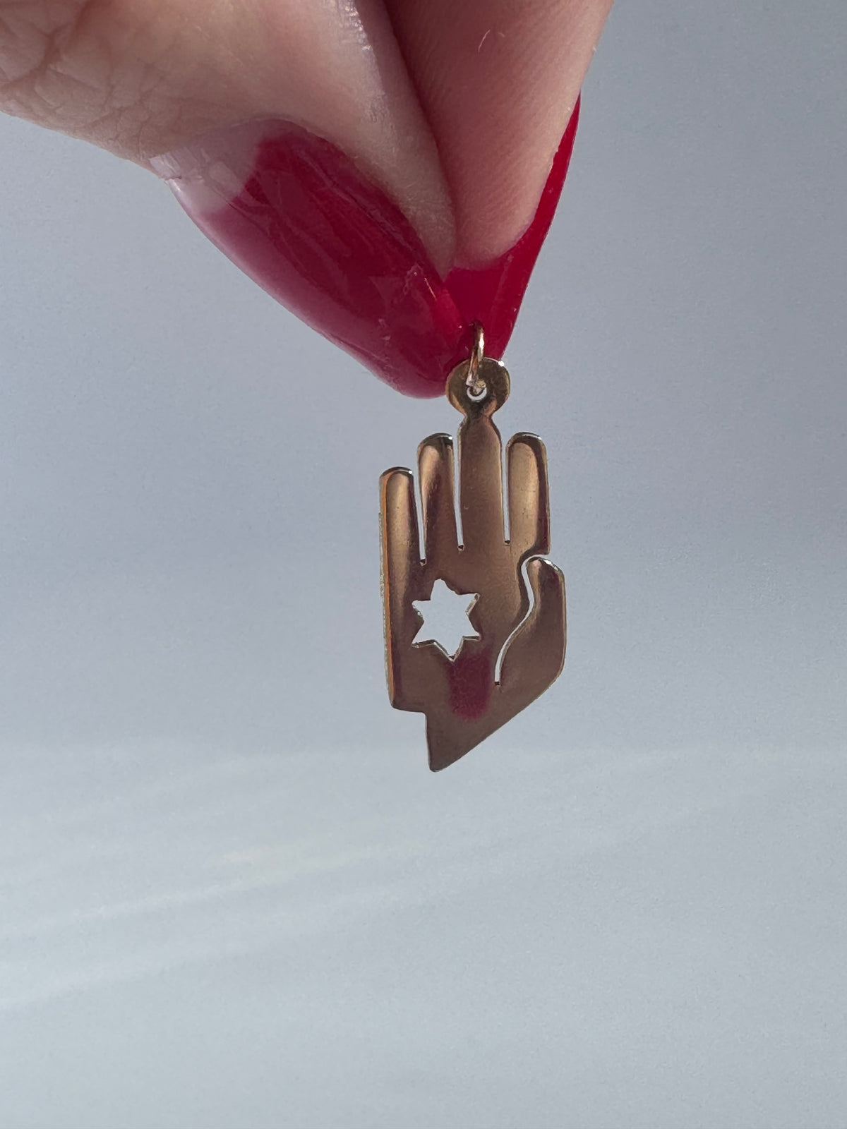 Vintage 1950s 14K Gold Modernist Hamsa with Star of David