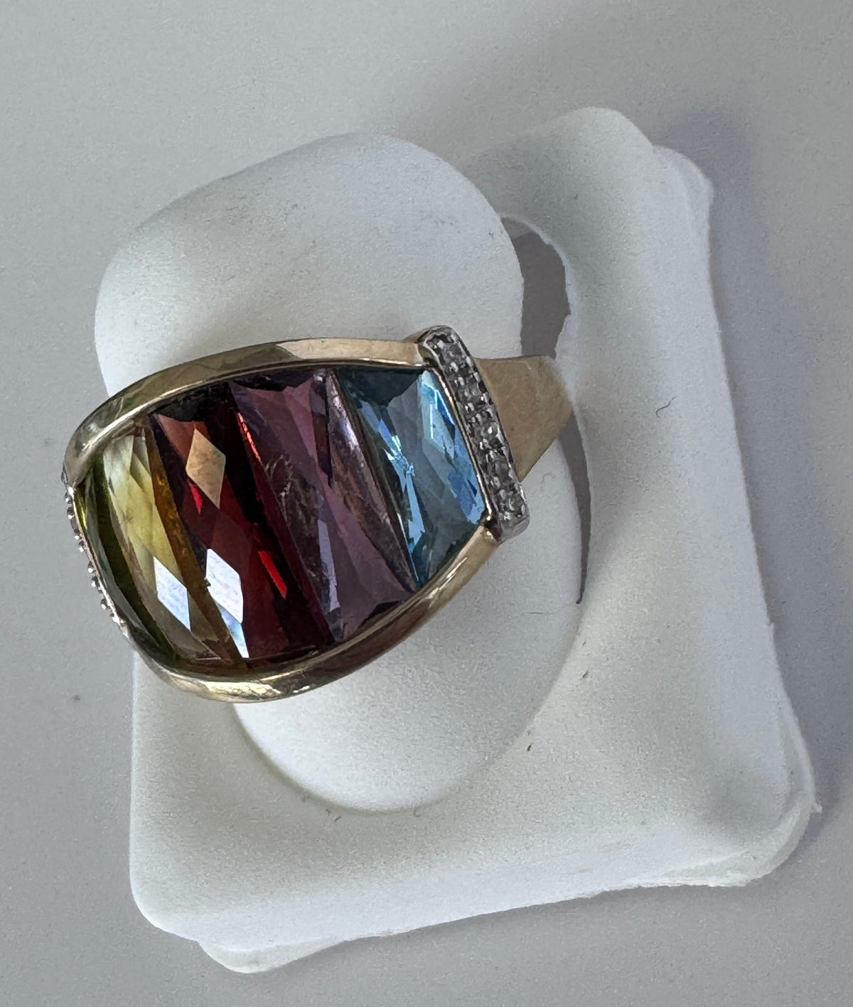 10K Gold Rainbow Multicolor Gemstone Shield Ring