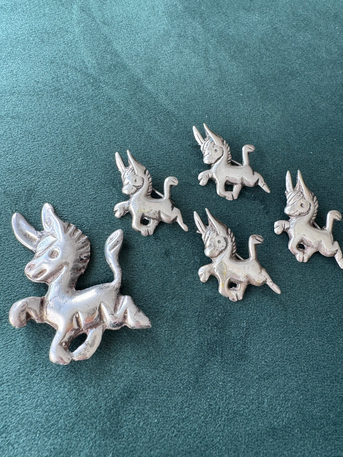Vintage 1940s Donkey Burro Pin Mexican Sterling Silver Set