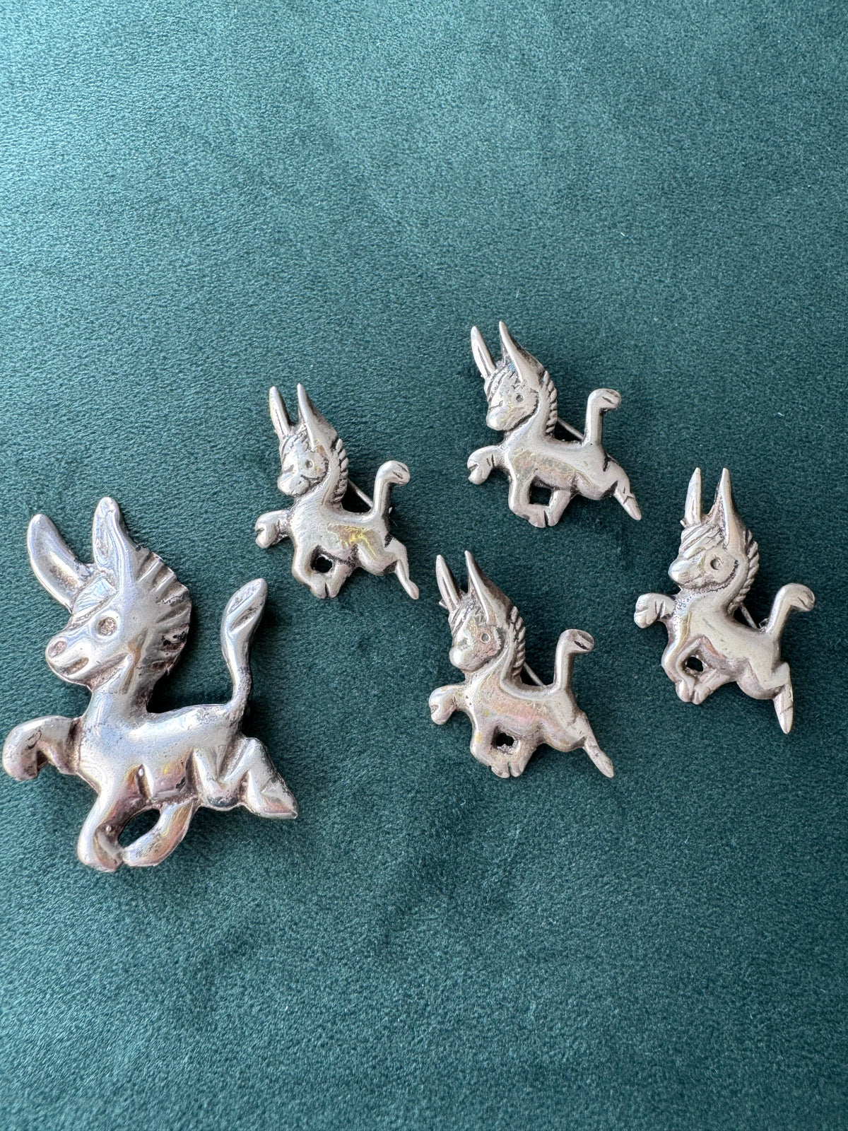 Vintage 1940s Donkey Burro Pin Mexican Sterling Silver Set