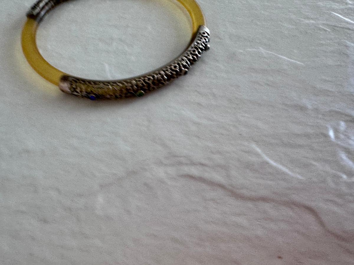 Vintage Apple Juice Bakelite Bangle Sterling Silver Filigree Bracelet