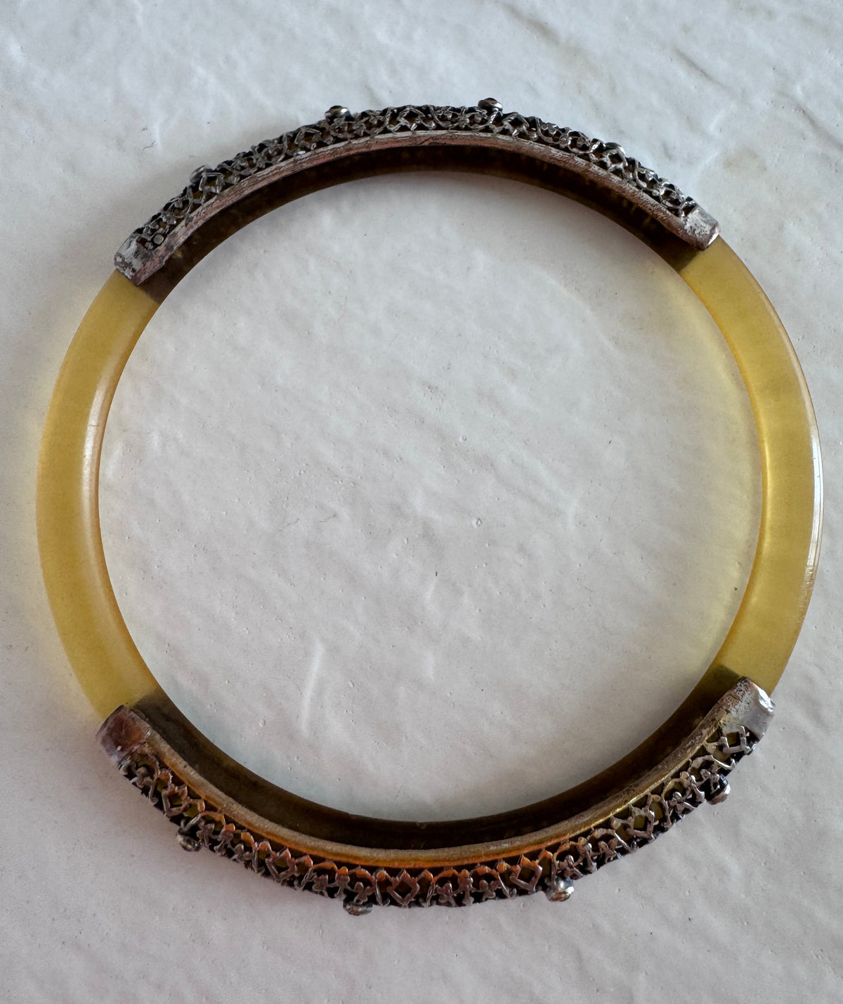 Vintage Apple Juice Bakelite Bangle Sterling Silver Filigree Bracelet