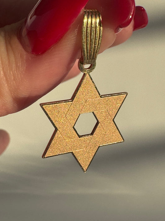 Vintage Laser Engraved 14K Star of David Pendant