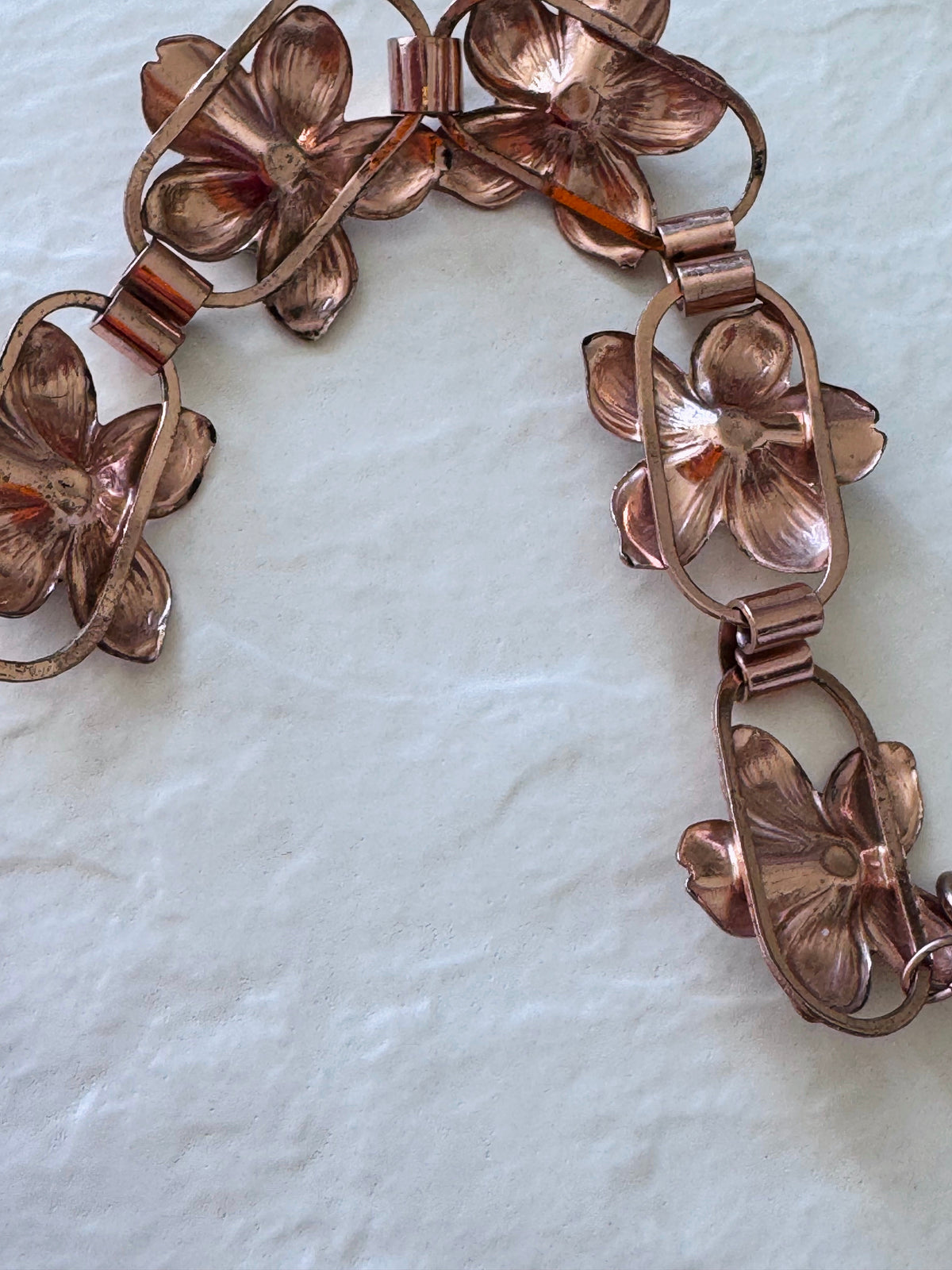 Vintage Rose Gold Filled Operculum Flower Bracelet 7 Inches Evil Eye Protection