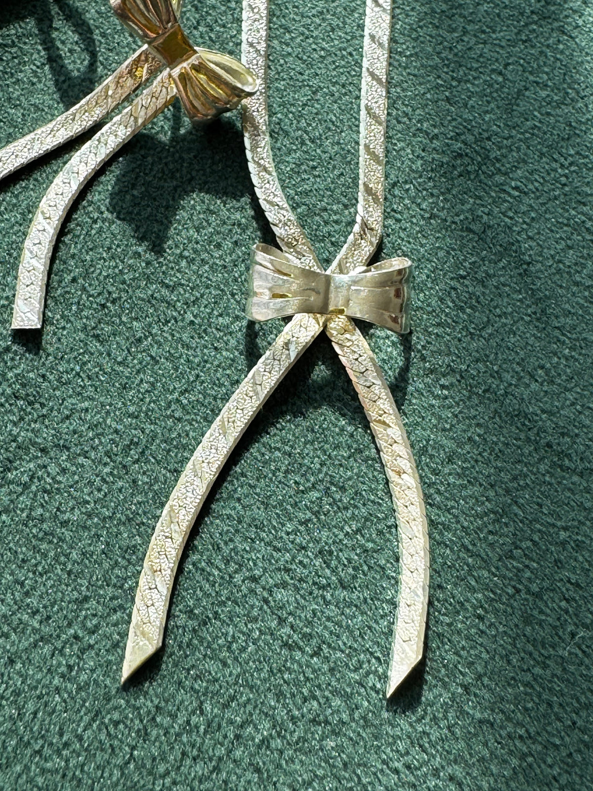 Vintage Italian Sterling Silver Bow Necklace and Bracelet Set Textured Chain