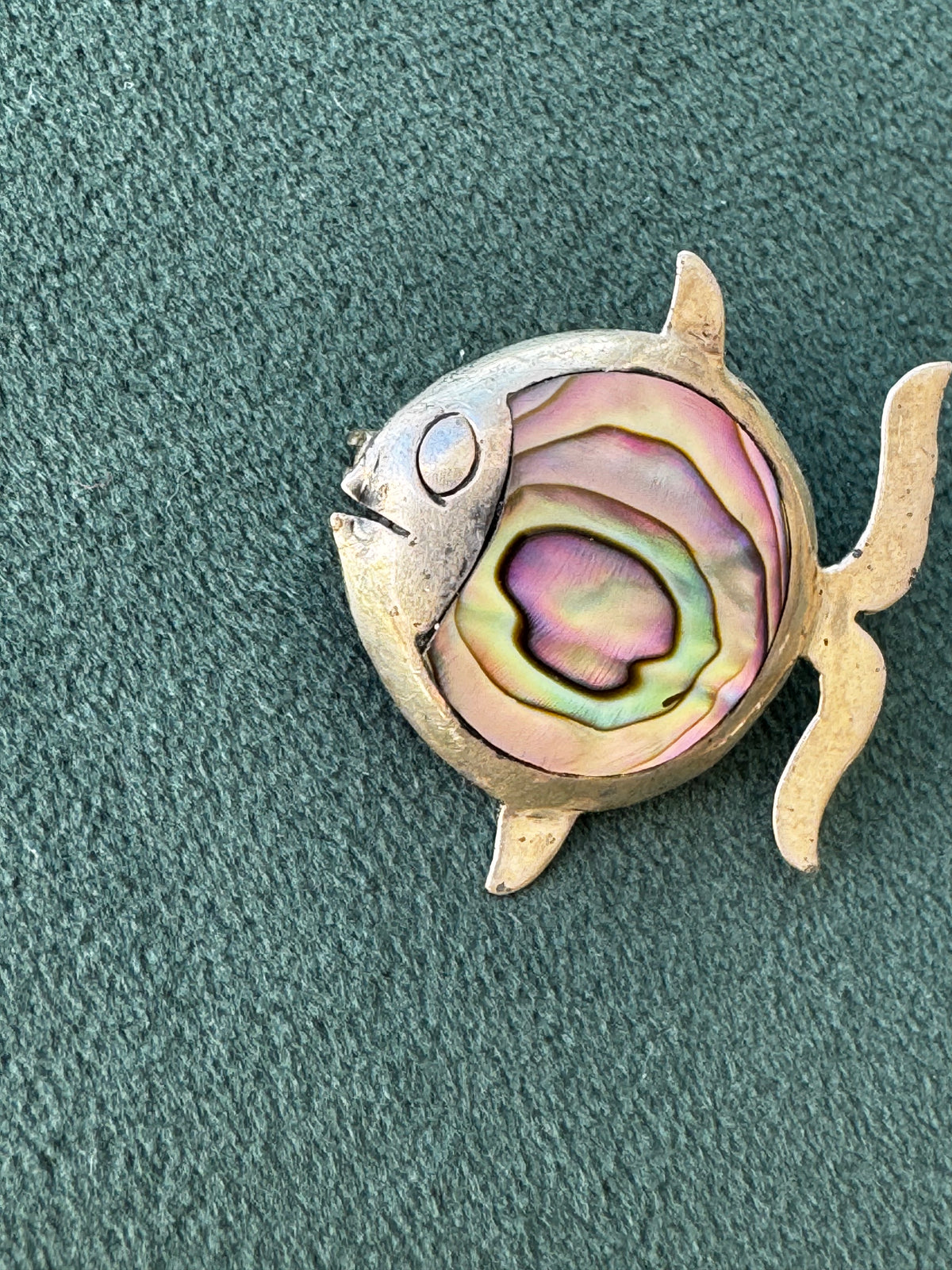 Vintage Taxco sterling silver fish brooch with abalone shell inlay, Mexican silver jewelry, mermaid life