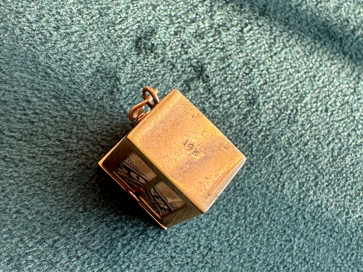 Vintage 14K Gold Mad Money Box Charm Pendant Opens to Reveal Real Dollar Bill