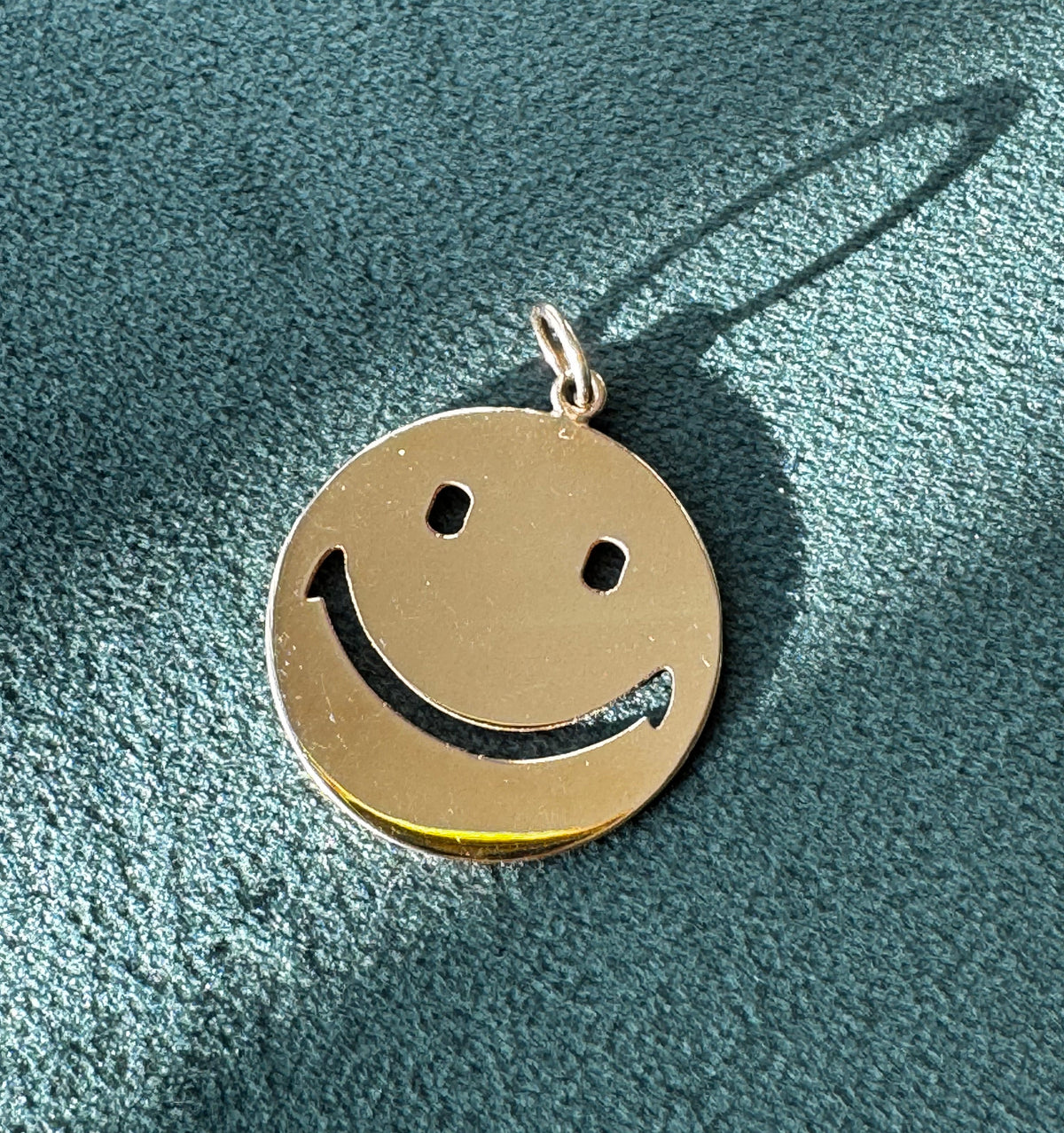 14K Yellow Gold Smiley Face Charm Pendant Custom Laser Cut