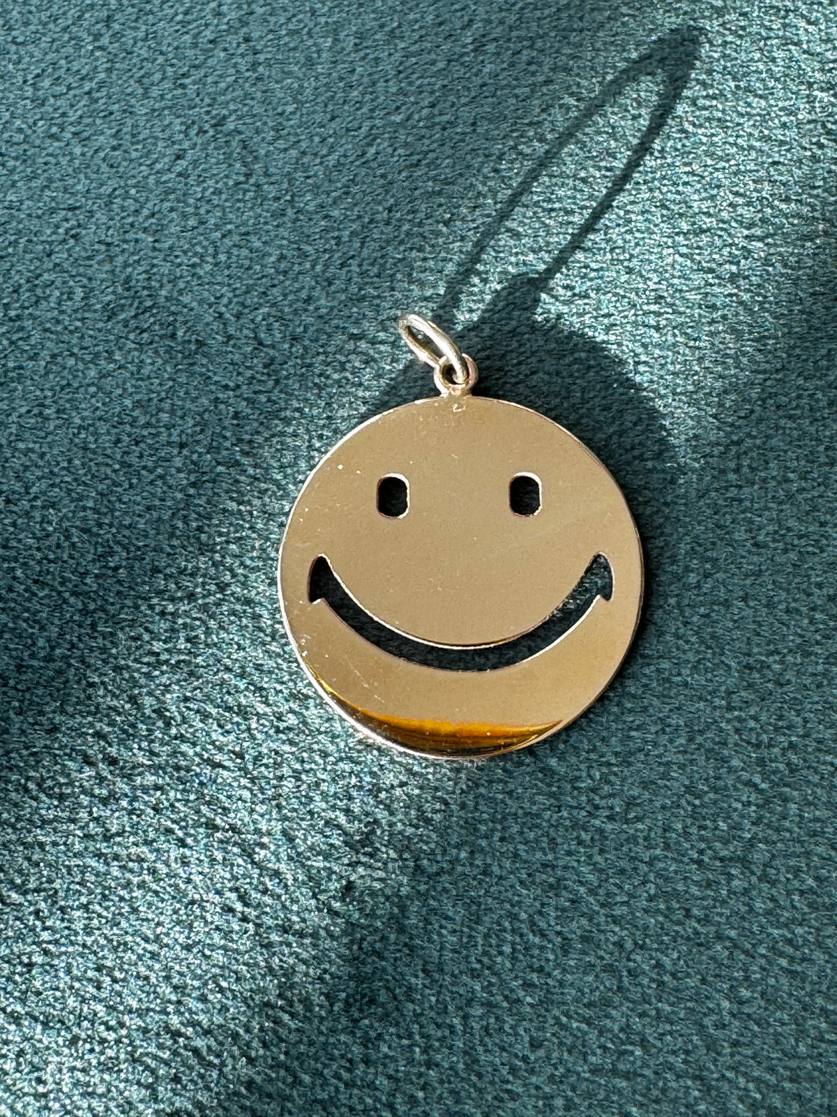 14K Yellow Gold Smiley Face Charm Pendant Custom Laser Cut