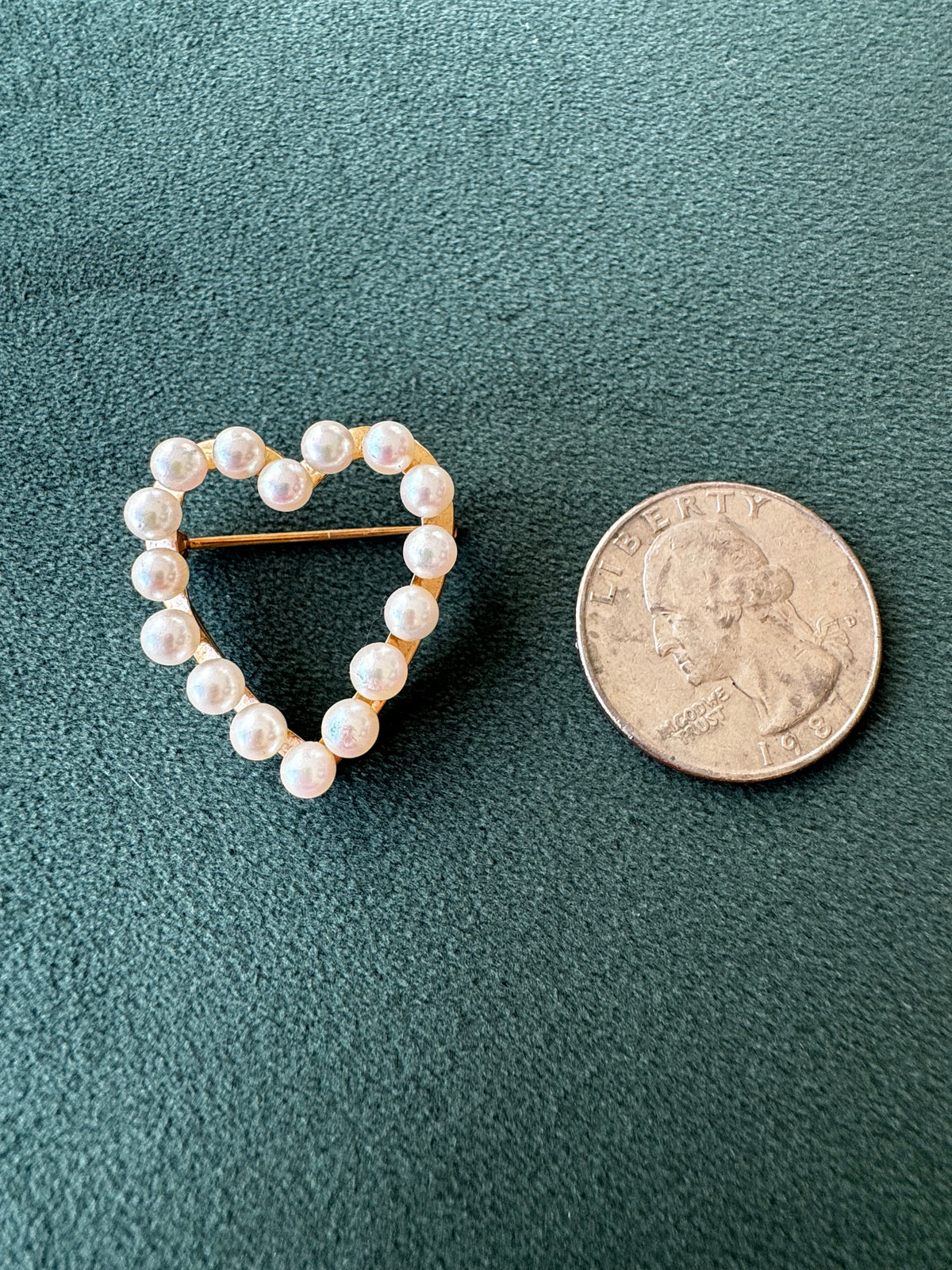 Vintage 14K Gold Cultured Pearl Heart Brooch