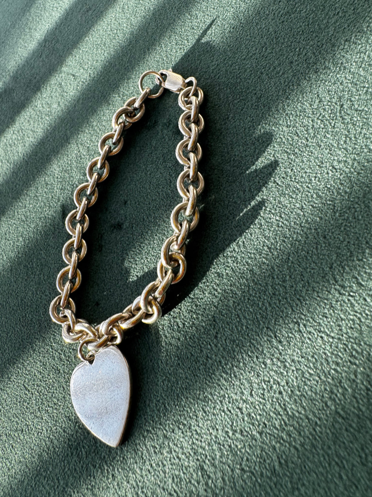 Doskow sterling silver rope chain bracelet with blank heart tag charm, 35 grams
