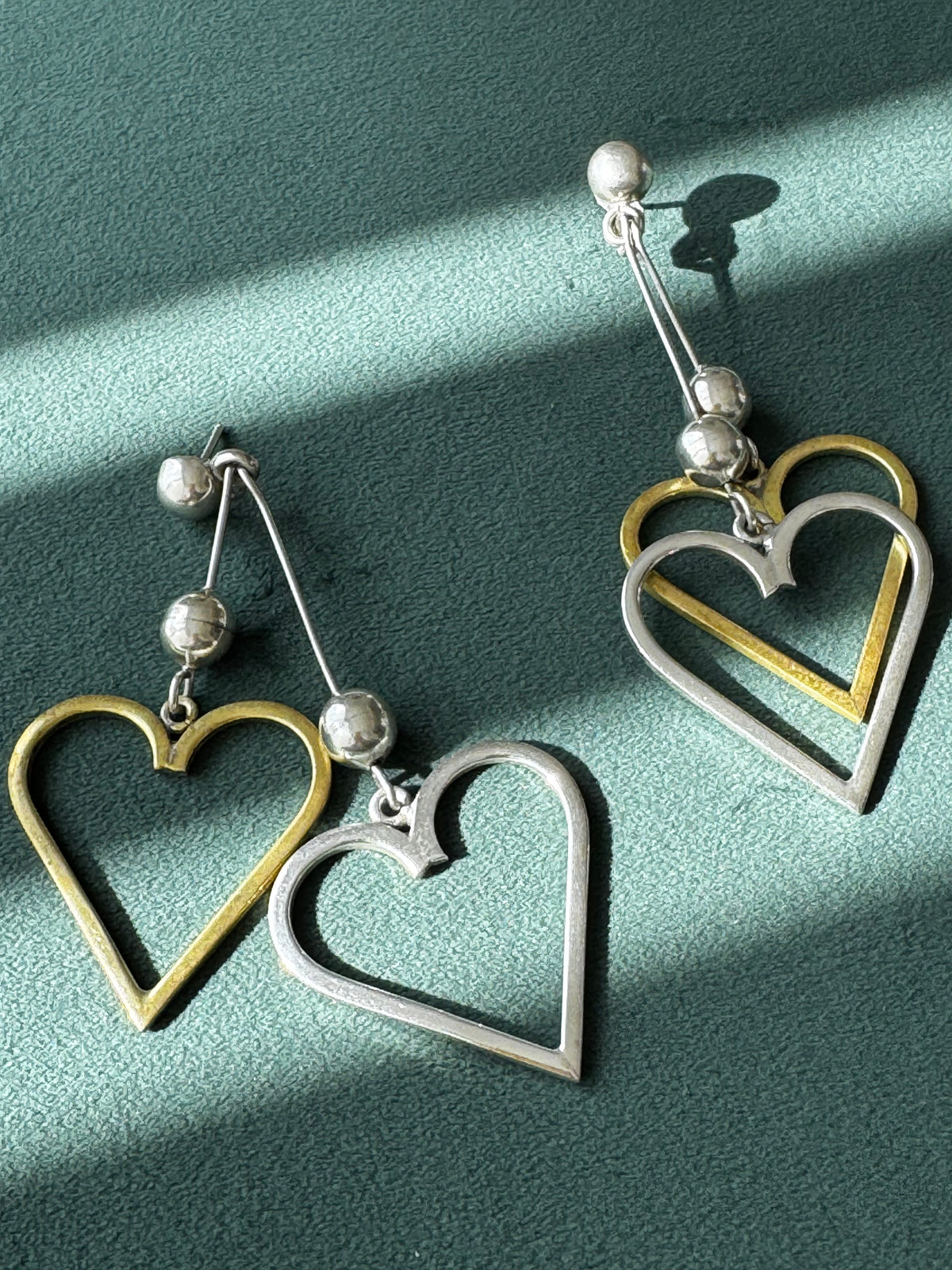 Vintage Sterling Silver Taxco Mexico Heart Dangle Earrings Y2K Modernist Statement