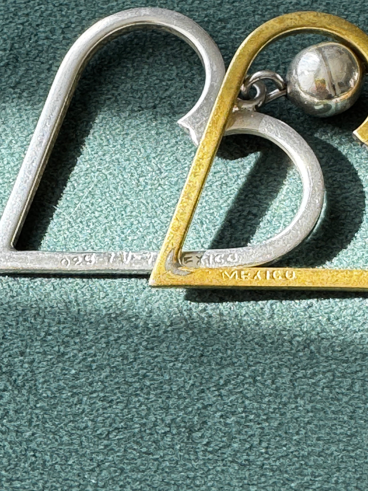 Vintage Sterling Silver Taxco Mexico Heart Dangle Earrings Y2K Modernist Statement