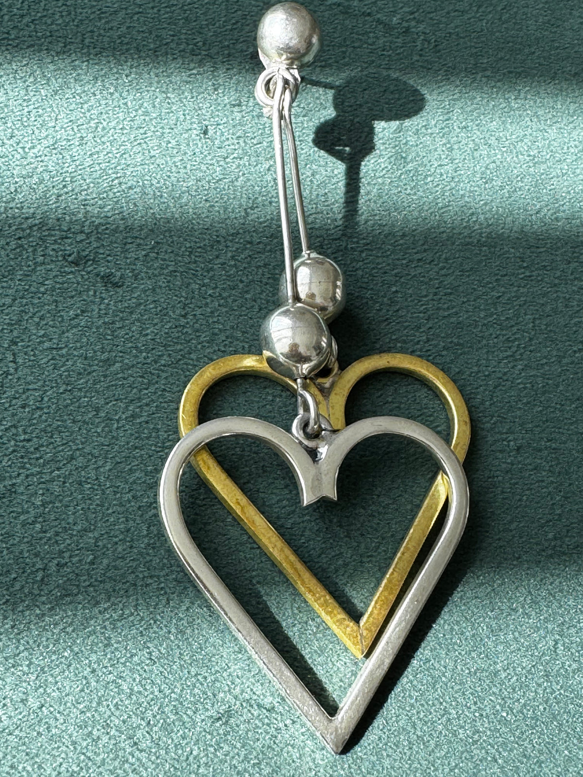 Vintage Sterling Silver Taxco Mexico Heart Dangle Earrings Y2K Modernist Statement