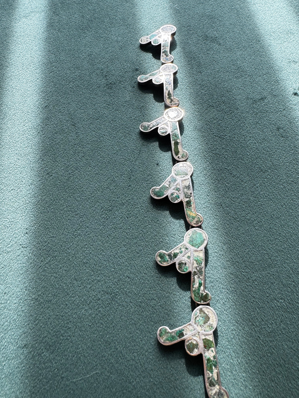 Vintage Mexican Sterling Silver Mosaic Inlay Convertible Necklace Bracelet Pre-Columbian Motif Mexico D.F.