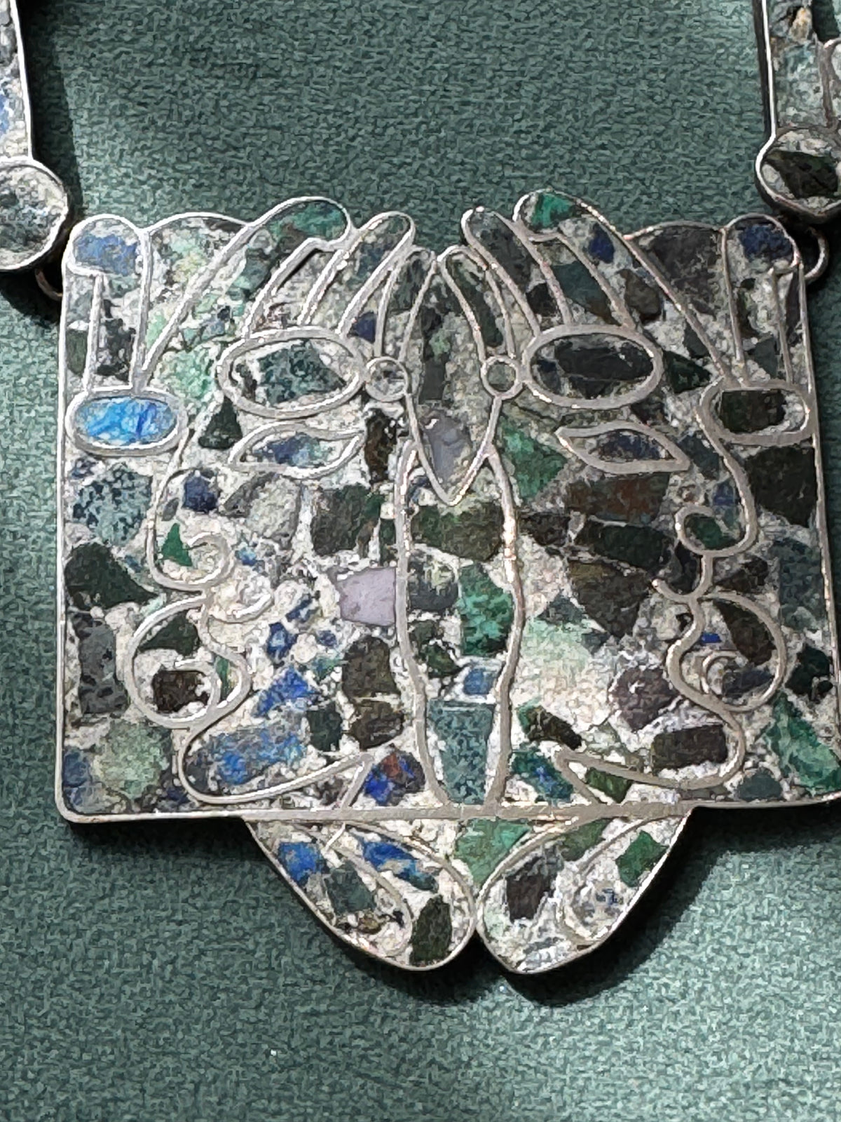 Vintage Mexican Sterling Silver Mosaic Inlay Convertible Necklace Bracelet Pre-Columbian Motif Mexico D.F.