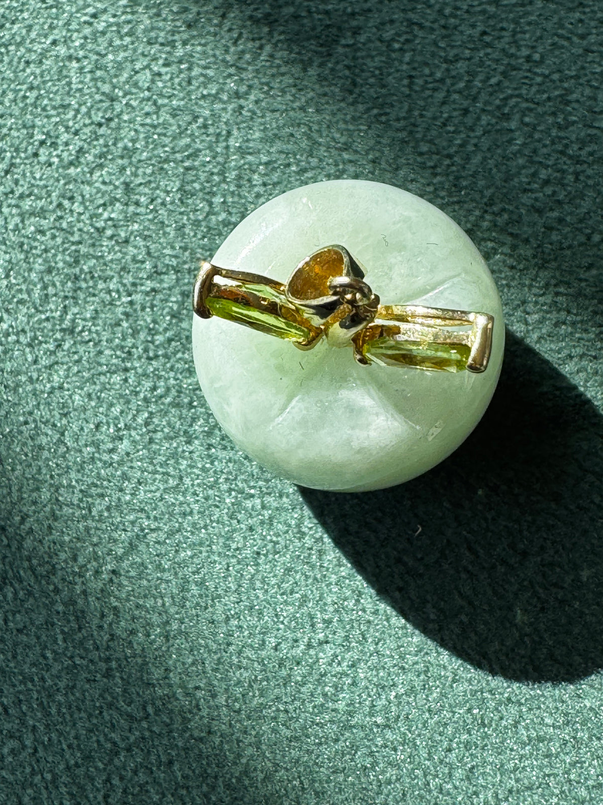 Carved Green Jade Apple Pendant 10K Gold Peridot Leaves Fruit Charm Garden Lover Gift