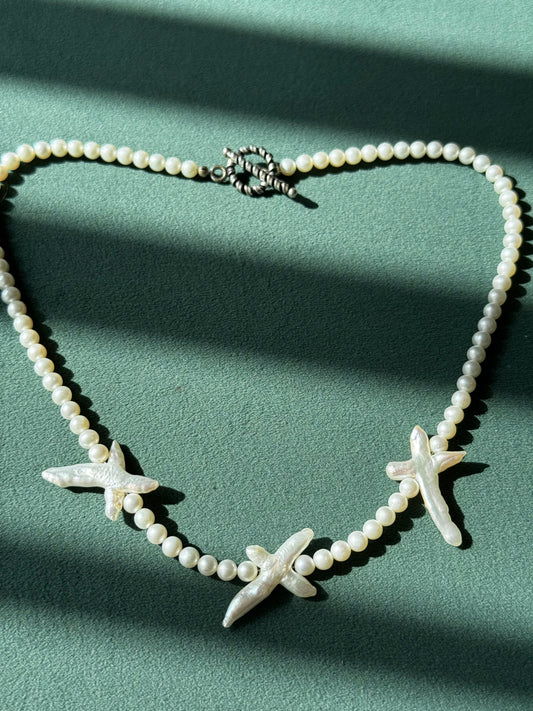 Freshwater Pearl Necklace XO Baroque Pearl Accents Sterling Silver Toggle Clasp