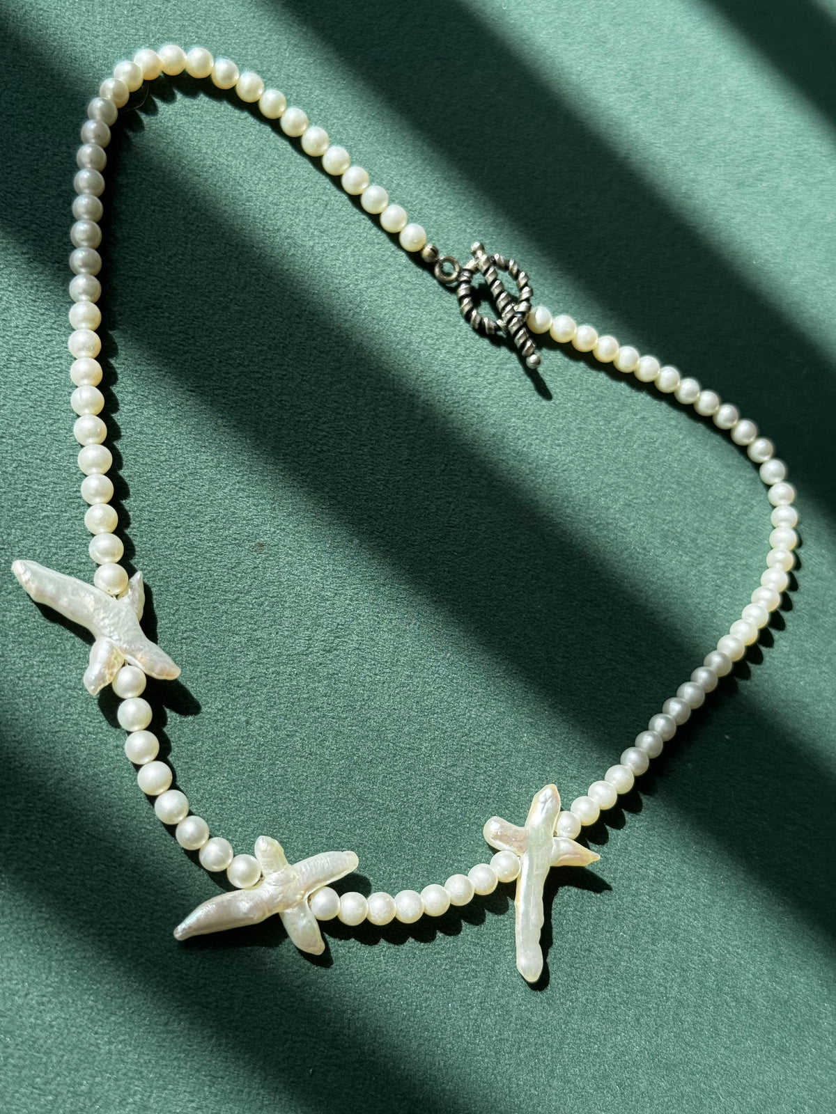 Freshwater Pearl Necklace XO Baroque Pearl Accents Sterling Silver Toggle Clasp