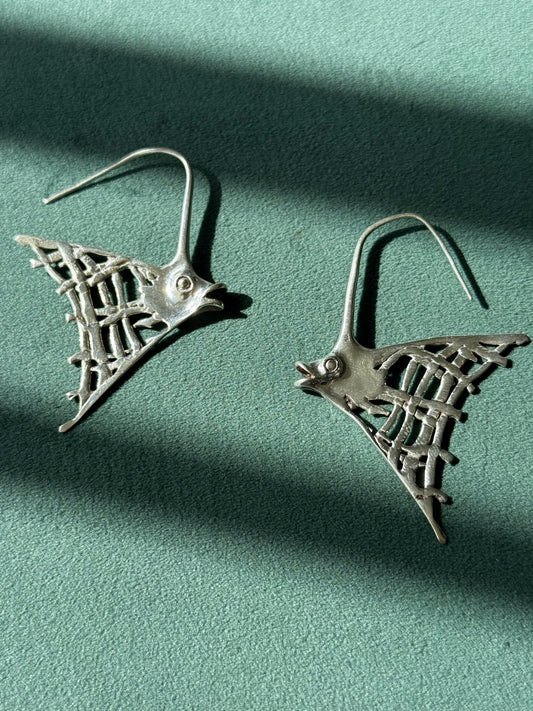 Sterling Silver Angelfish Dangle Earrings Big Bold Ocean Statement Two Inches of Mermaid Life