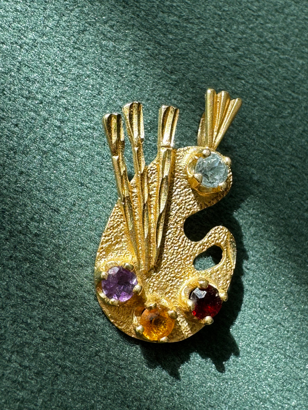 14K Yellow Gold Painter's Palette Pendant Charm Diamond Garnet Citrine Amethyst Four Gemstone Artist Jewelry