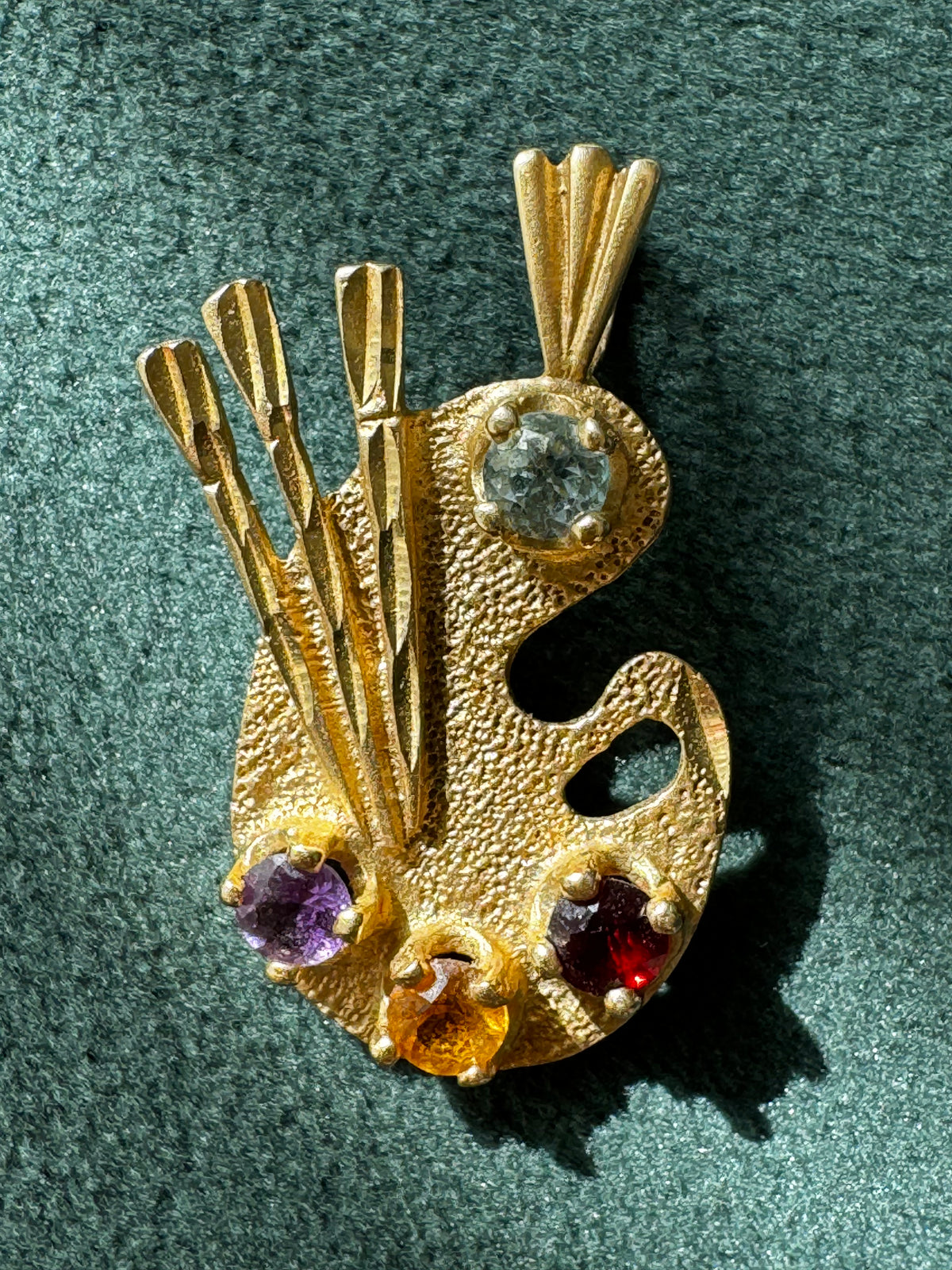14K Yellow Gold Painter's Palette Pendant Charm Diamond Garnet Citrine Amethyst Four Gemstone Artist Jewelry