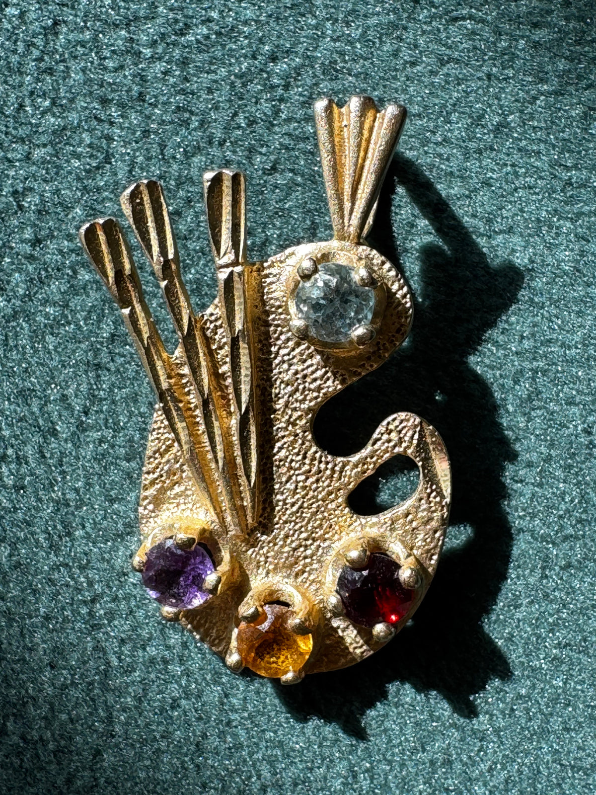14K Yellow Gold Painter's Palette Pendant Charm Diamond Garnet Citrine Amethyst Four Gemstone Artist Jewelry