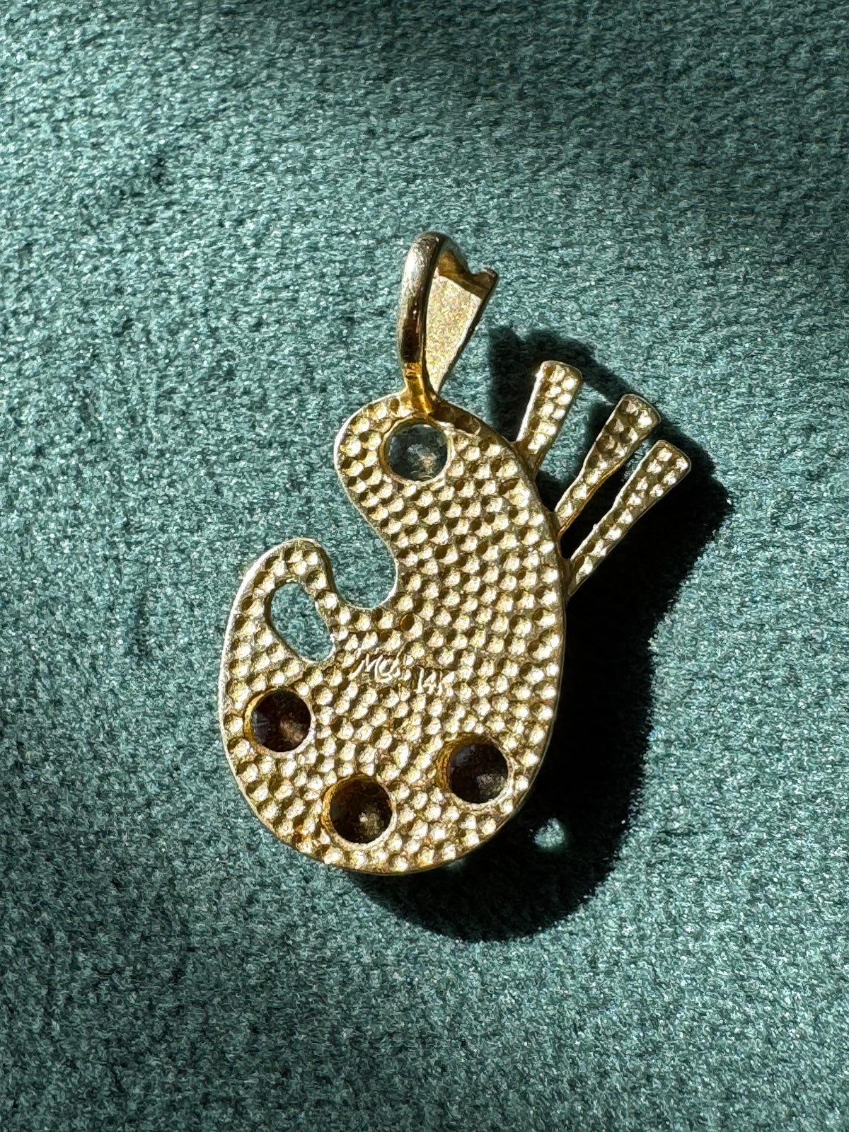 14K Yellow Gold Painter's Palette Pendant Charm Diamond Garnet Citrine Amethyst Four Gemstone Artist Jewelry