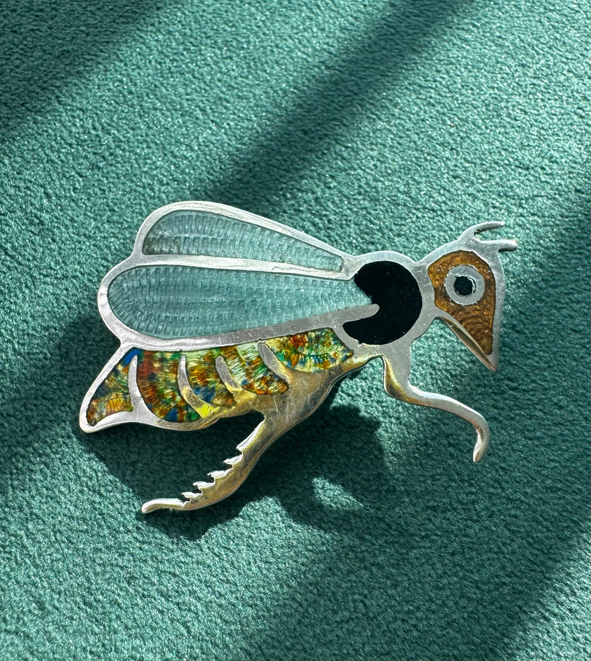 Jeronimo Fuentes Taxco Sterling Silver Fly Brooch The One With Translucent Guilloche Wings