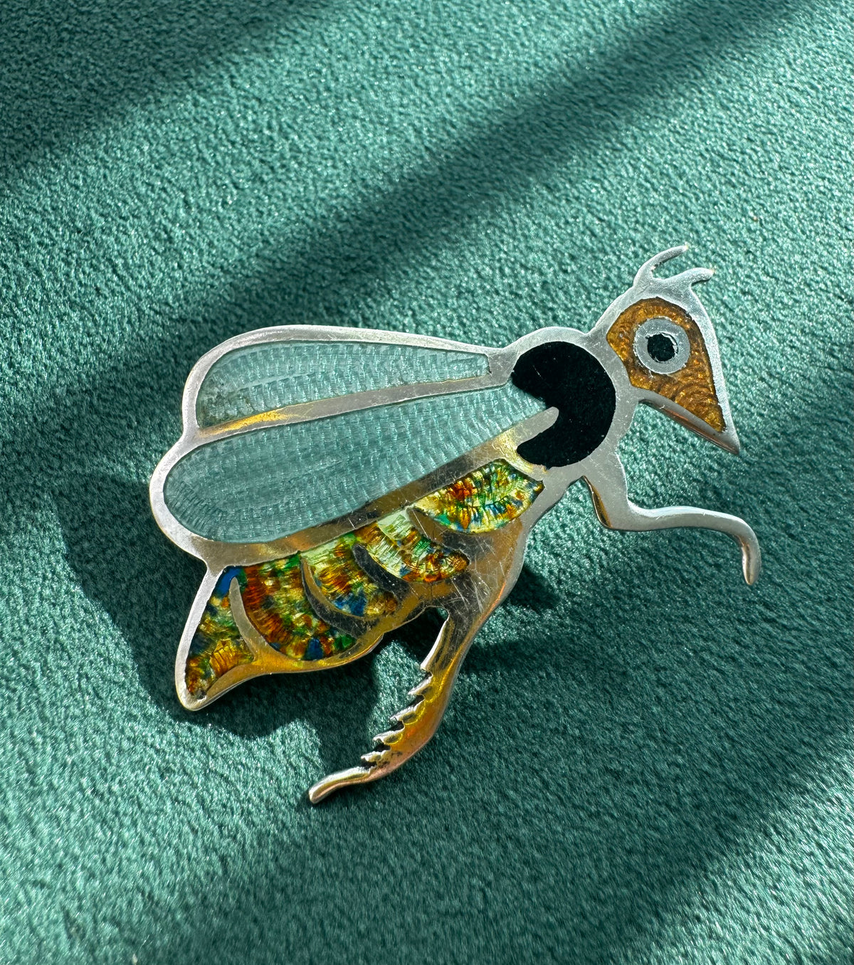Jeronimo Fuentes Taxco Sterling Silver Fly Brooch The One With Translucent Guilloche Wings
