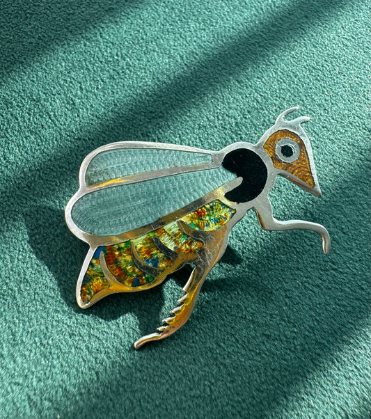 Jeronimo Fuentes Taxco Sterling Silver Fly Brooch The One With Translucent Guilloche Wings