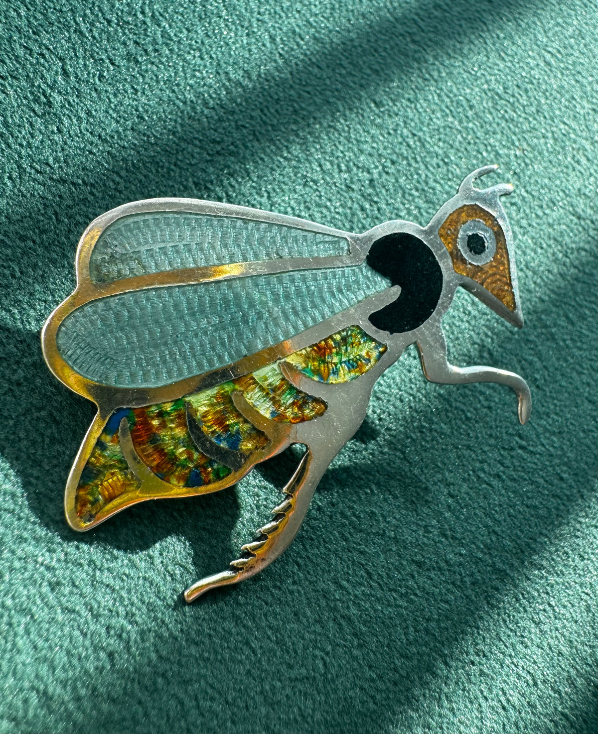 Jeronimo Fuentes Taxco Sterling Silver Fly Brooch The One With Translucent Guilloche Wings