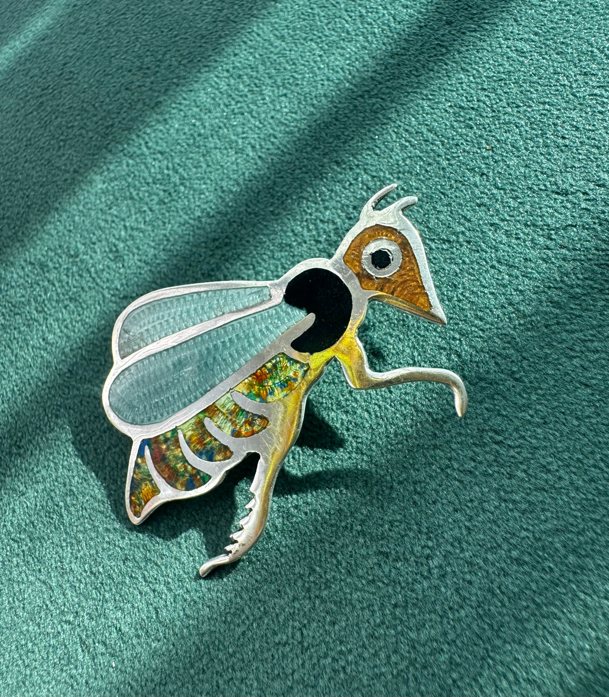 Jeronimo Fuentes Taxco Sterling Silver Fly Brooch The One With Translucent Guilloche Wings