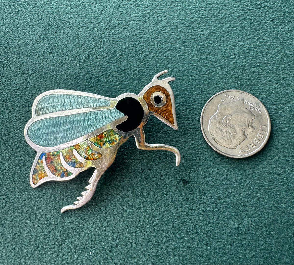 Jeronimo Fuentes Taxco Sterling Silver Fly Brooch The One With Translucent Guilloche Wings