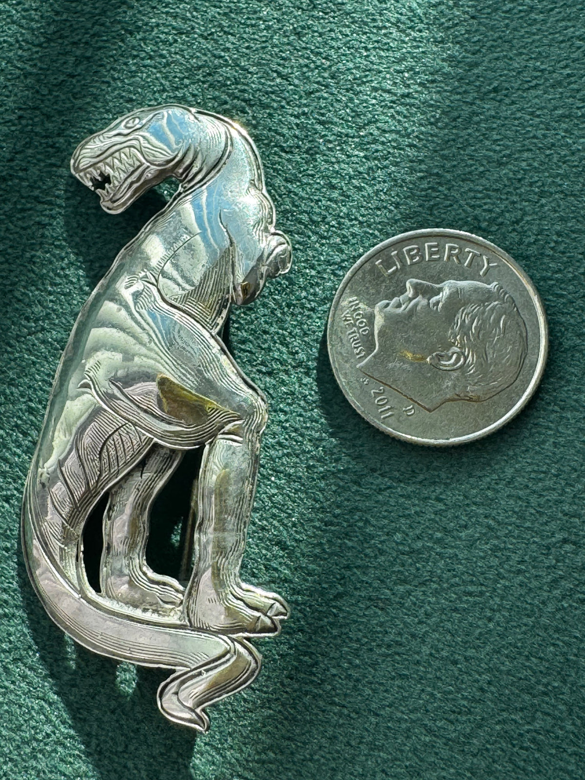 Vintage Sterling Silver Detailed T-Rex Tyrannosaurus Rex Brooch Pin