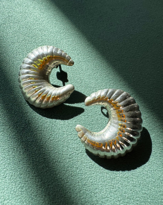 Vintage Taxco Mexico Sterling Silver Ram Horn Scroll Earrings Y2K Bold Sculptural Modernist Post