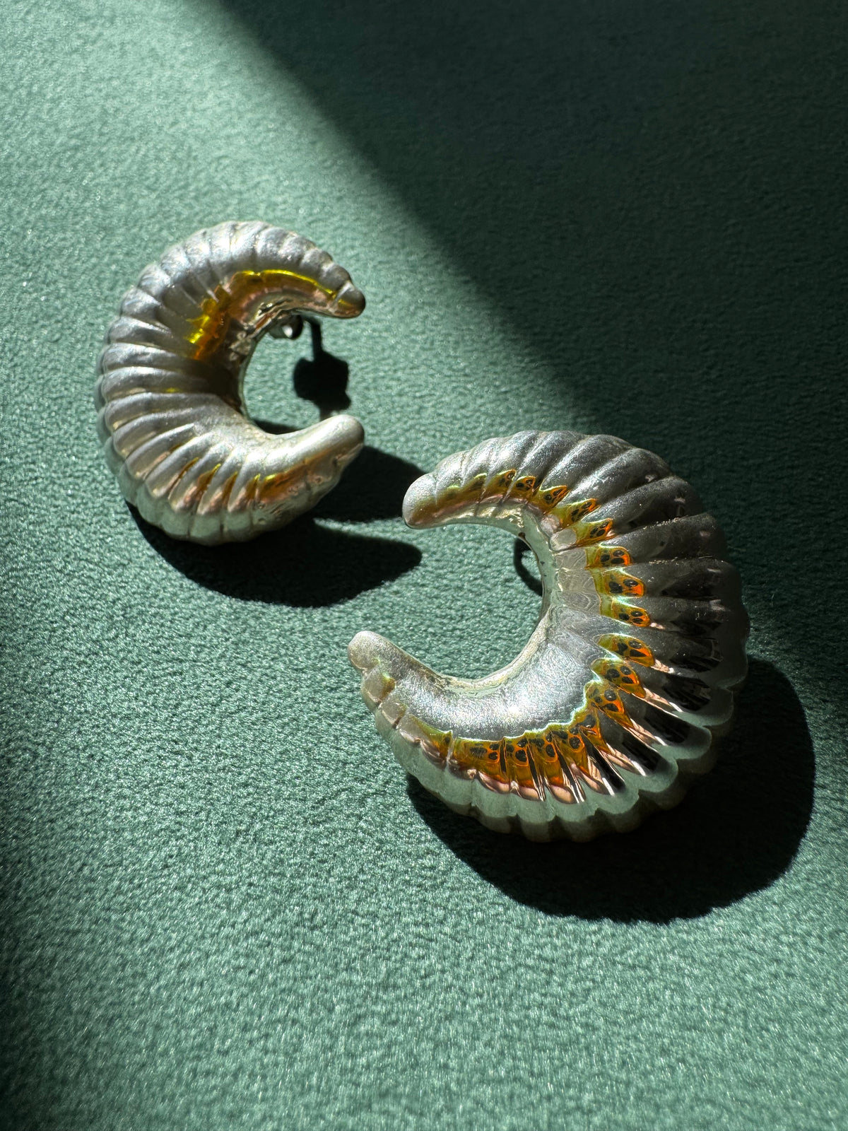 Vintage Taxco Mexico Sterling Silver Ram Horn Scroll Earrings Y2K Bold Sculptural Modernist Post