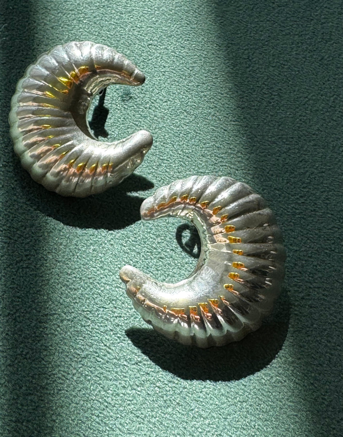 Vintage Taxco Mexico Sterling Silver Ram Horn Scroll Earrings Y2K Bold Sculptural Modernist Post